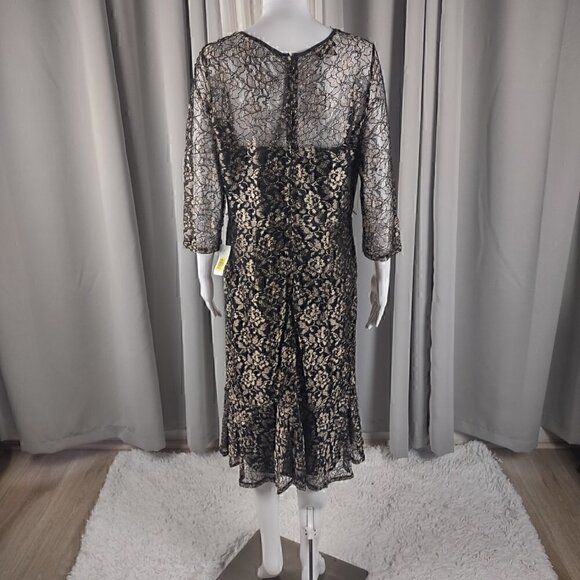 I.N. Studio Black Dress with Gold Overlay Cocktail, Evening Dress Size 14 (NWT) - Picture 3 of 13
